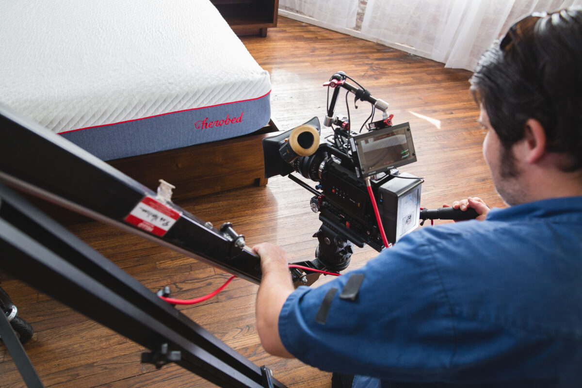 Behind the scenes photo from promotional video by Cut To Create Corporate Video Production based in Houston, Texas for Herobed and Camp Blessing.