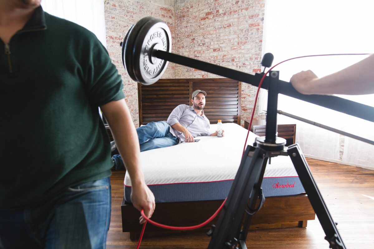 Behind the scenes photo from promotional video by Cut To Create Corporate Video Production based in Houston, Texas for Herobed and Camp Blessing.