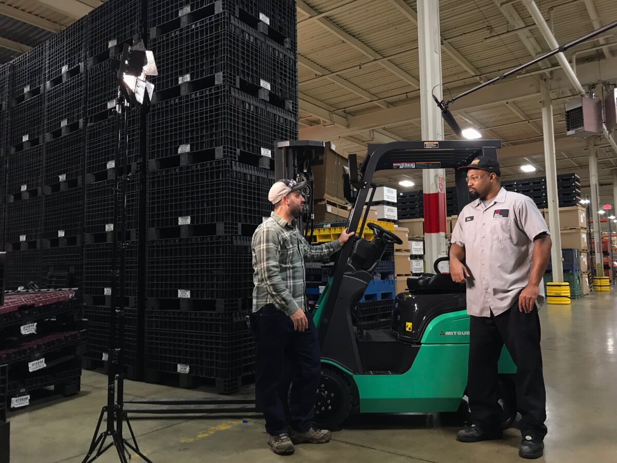 Behind the scenes for Cut To Create's video production for Mitsubishi Fork Lifts