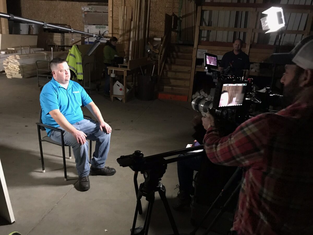 Behind the scenes for Cut To Create's video production shoot for Cat Lift Trucks