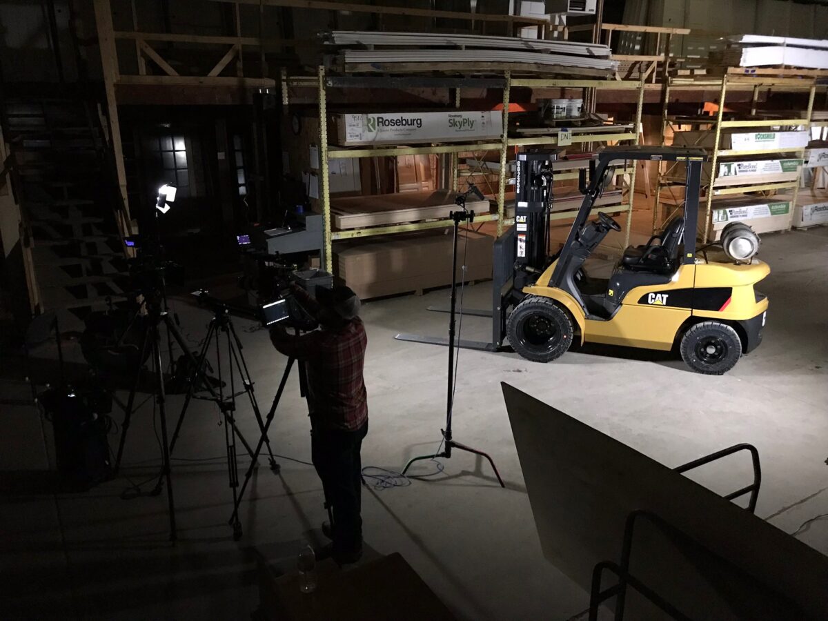 Behind the scenes for Cut To Create's video production shoot for Cat Lift Trucks