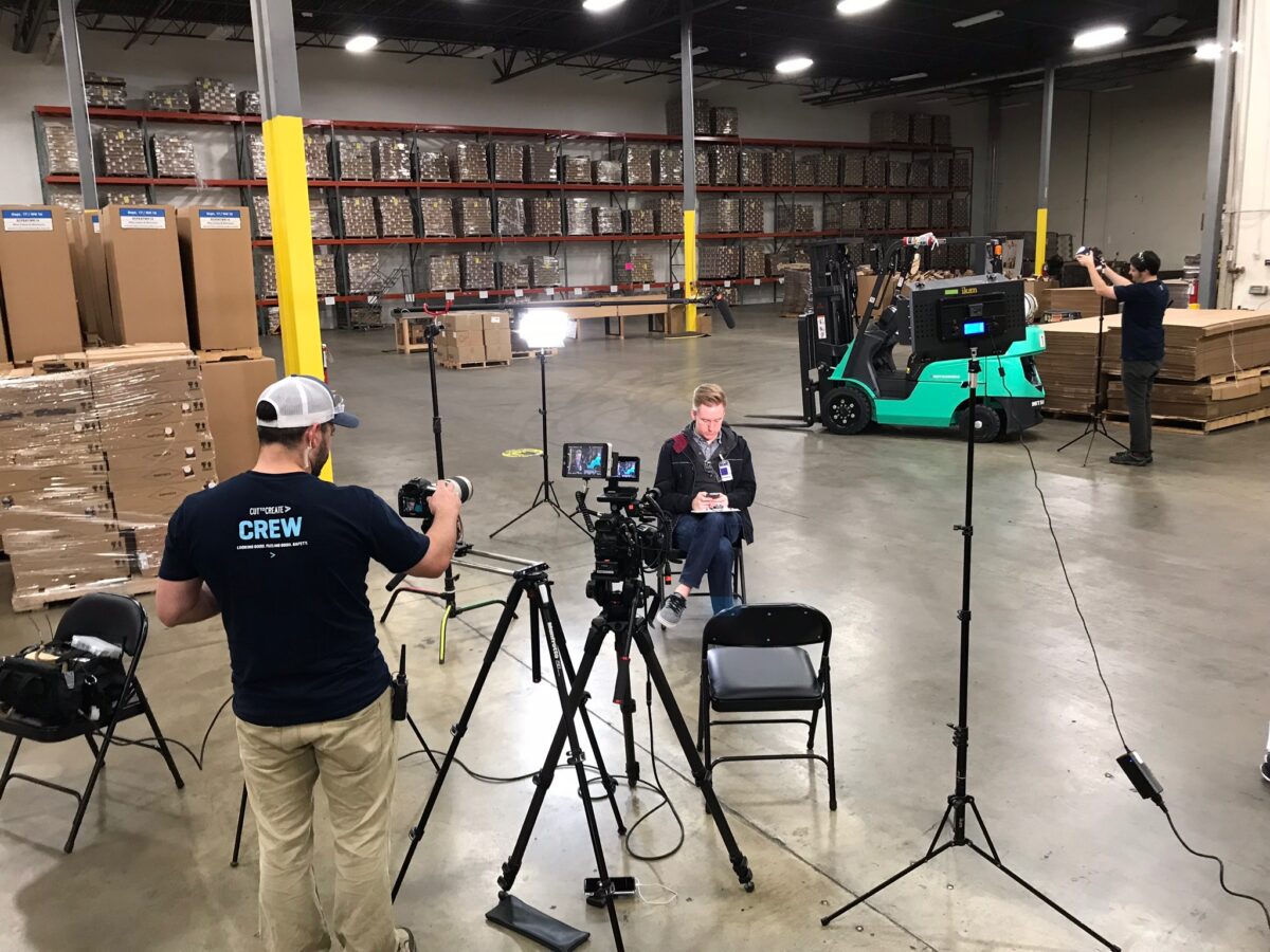 Behind the scenes for Cut To Create's video production for Mitsubishi Fork Lifts