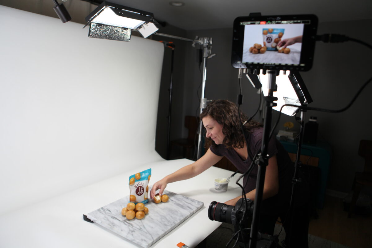 Behind the scenes for Cut To Create's corporate video production for Bagel Dots in Houston, Texas