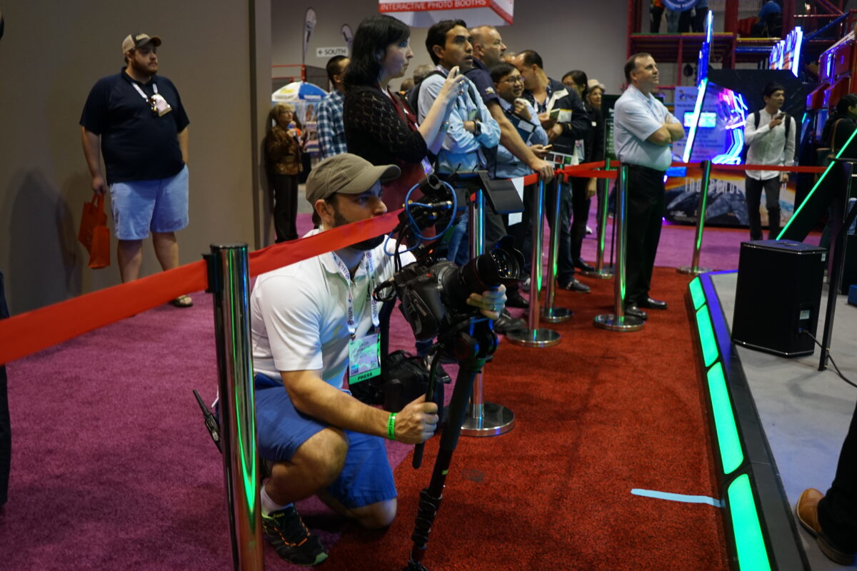 Behind the scenes at Cut to Create's video production for Virtuix at the 2016 IAAPA at Orlando's Convention Center.