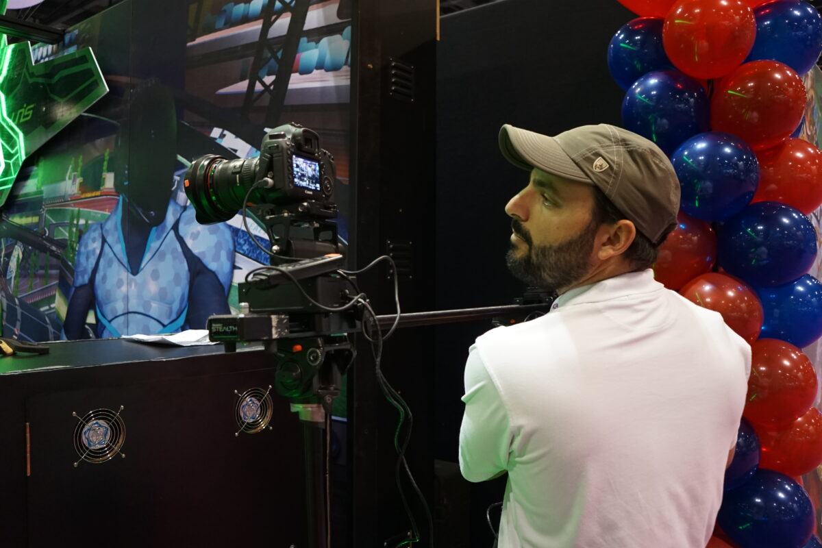 Behind the scenes at Cut to Create's video production for Virtuix at the 2016 IAAPA at Orlando's Convention Center.