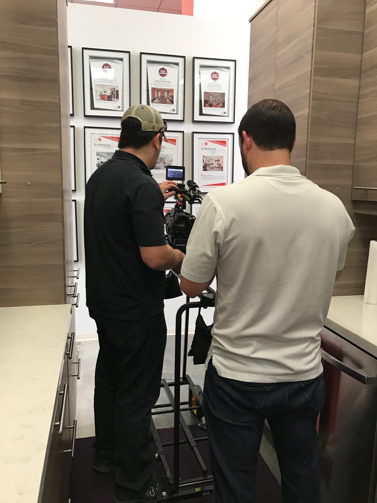 Behind the scenes at Cut To Create's video production shoot for Laura U Interior Design and Vetrazzo.