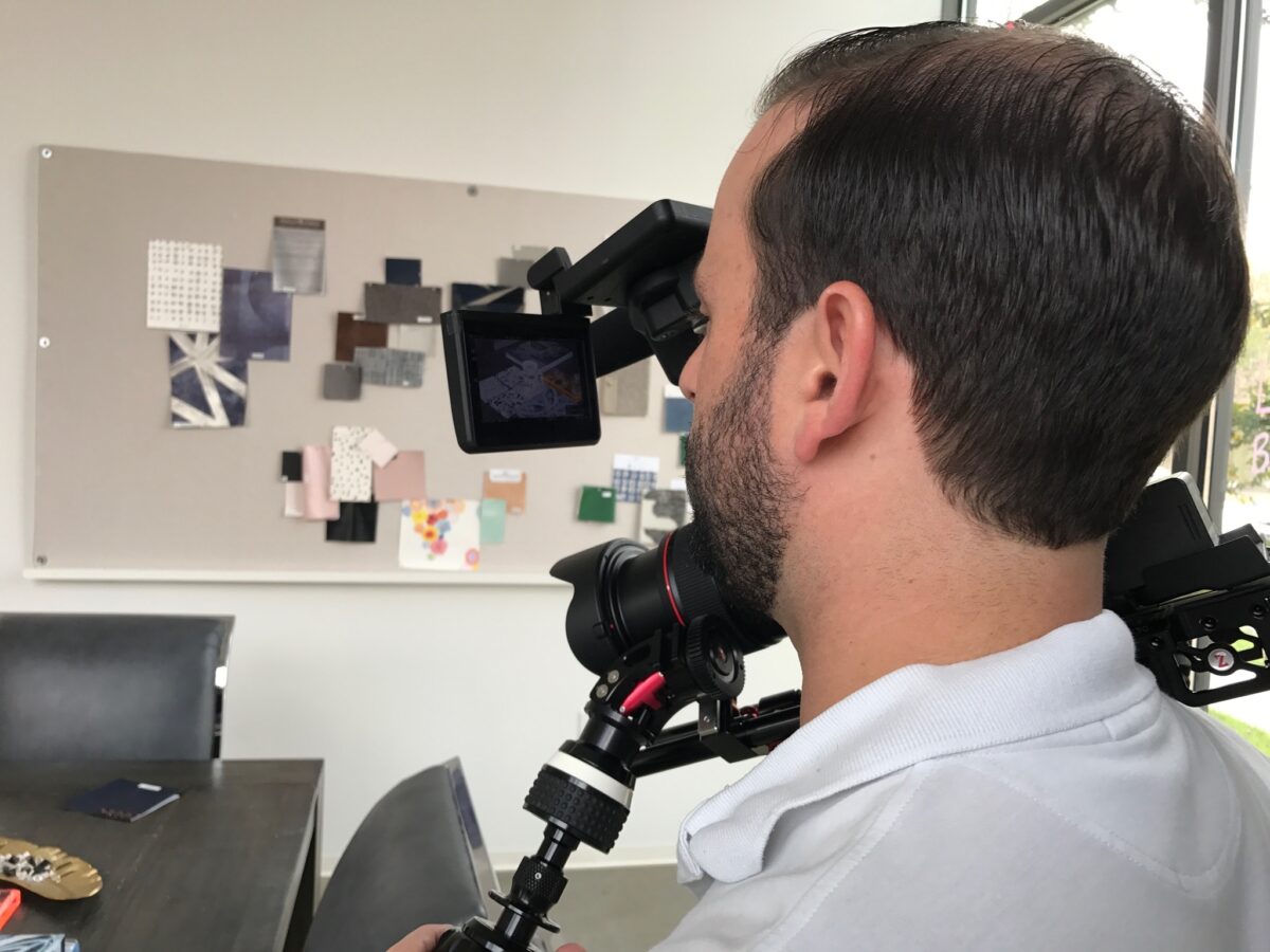 Behind the scenes at Cut To Create's video production shoot for Laura U Interior Design and Vetrazzo.