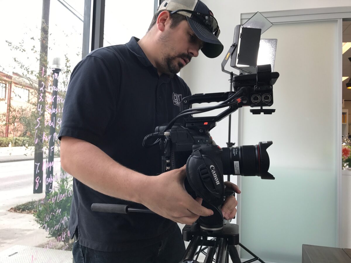 Behind the scenes at Cut To Create's video production shoot for Laura U Interior Design and Vetrazzo.