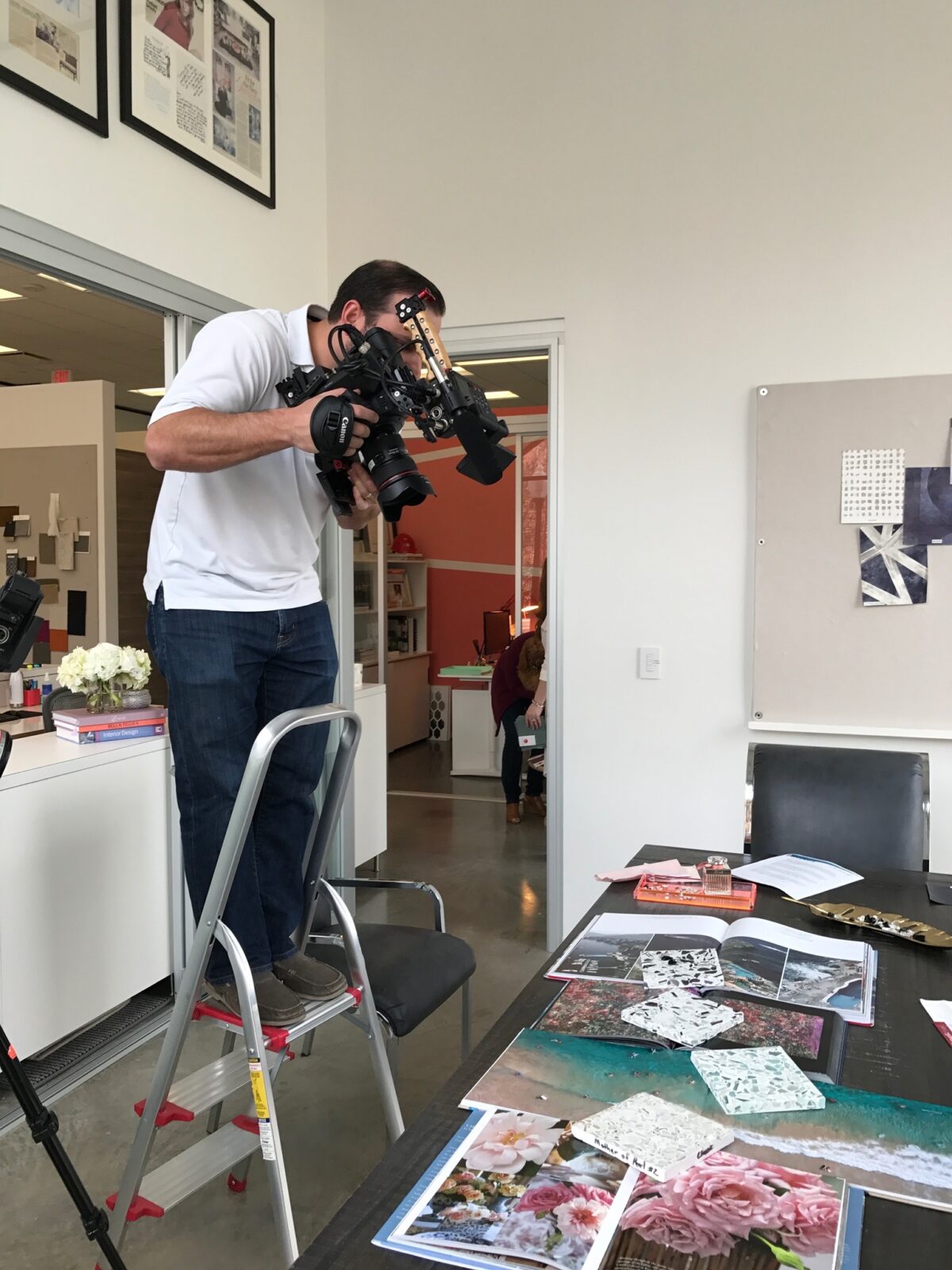 Behind the scenes at Cut To Create's video production shoot for Laura U Interior Design and Vetrazzo.