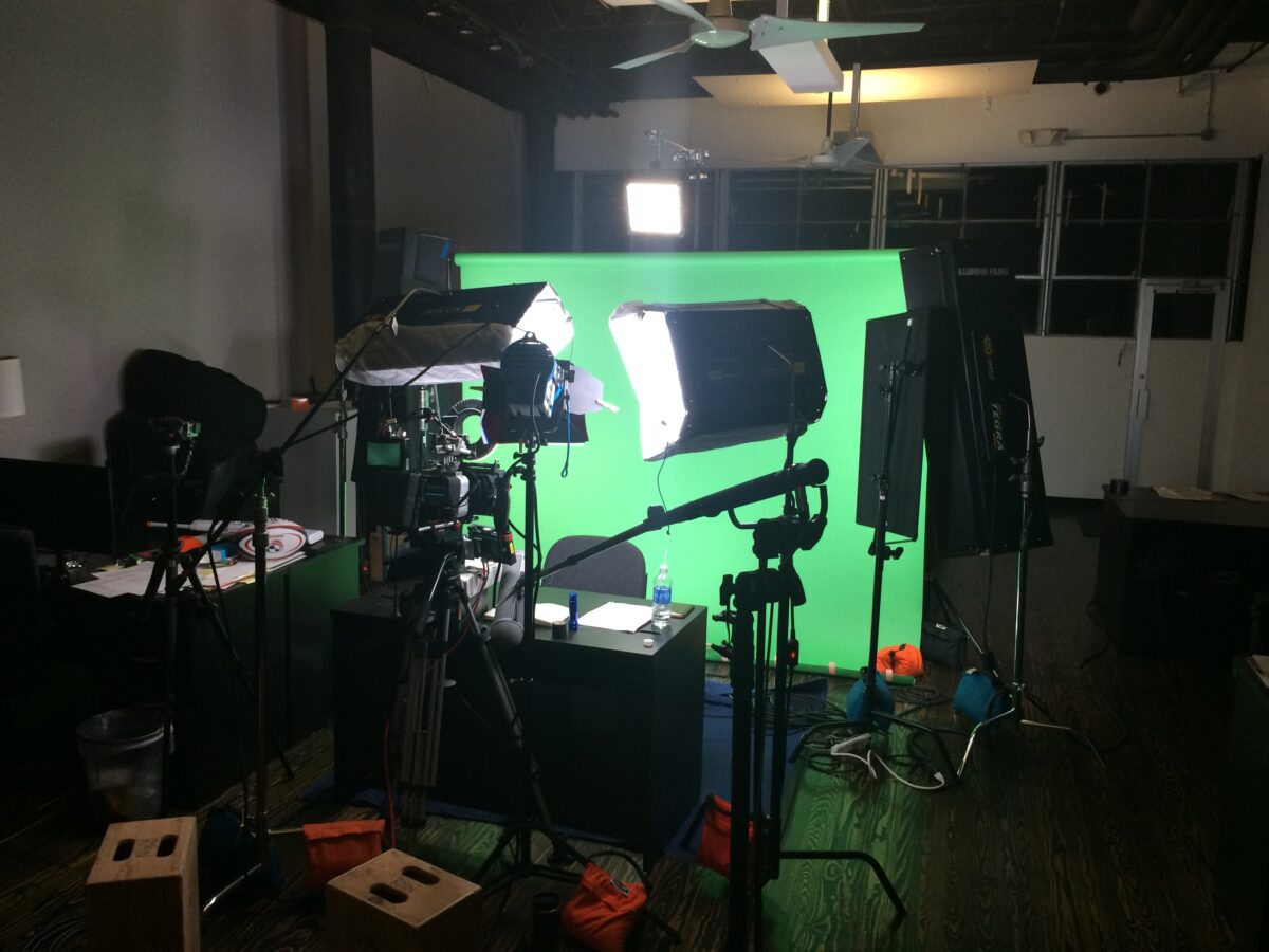 Behind the scenes on Cut To Create's video production shoot for Virtuix utilizing a green screen