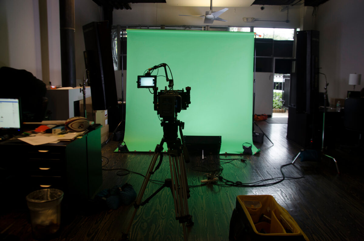 Behind the scenes on Cut To Create's video production shoot for Virtuix utilizing a green screen