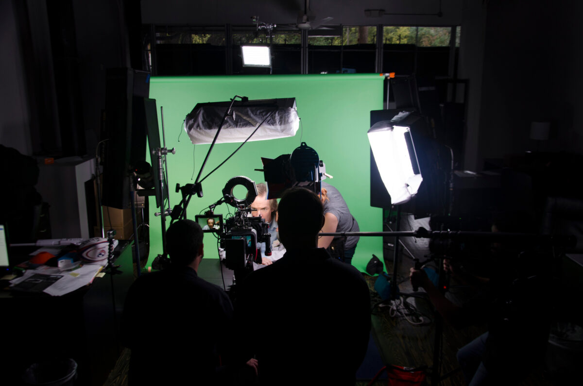 Behind the scenes on Cut To Create's video production shoot for Virtuix utilizing a green screen