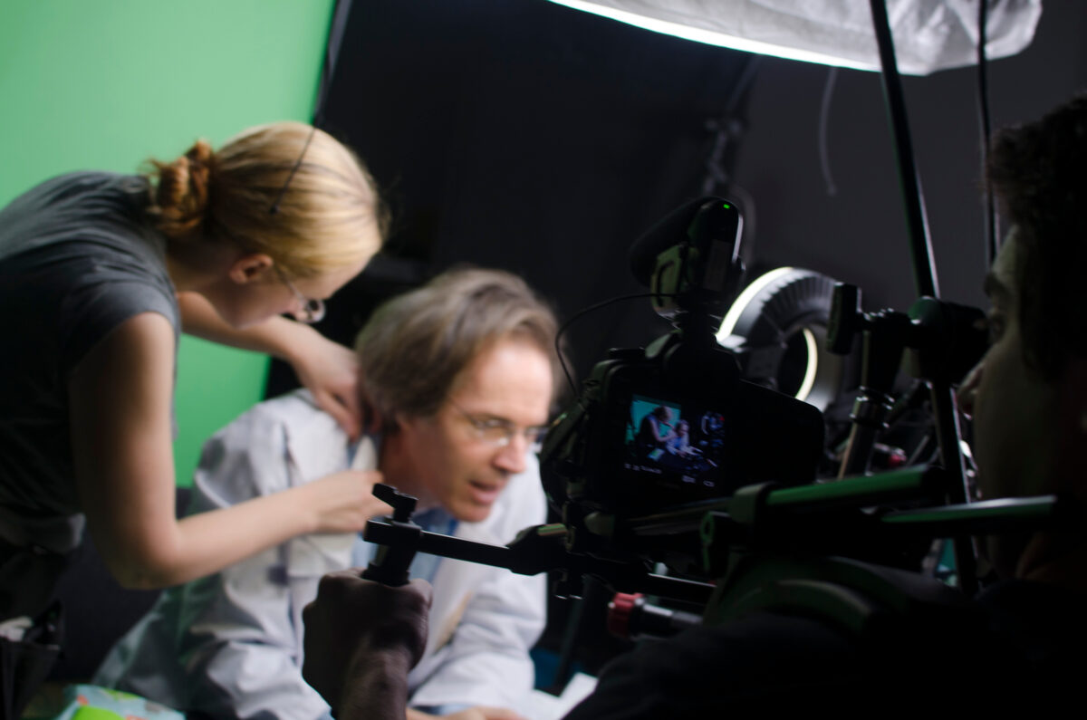 Behind the scenes on Cut To Create's video production shoot for Virtuix utilizing a green screen