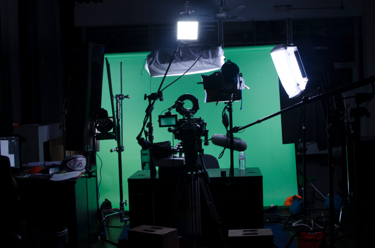Behind the scenes on Cut To Create's video production shoot for Virtuix utilizing a green screen