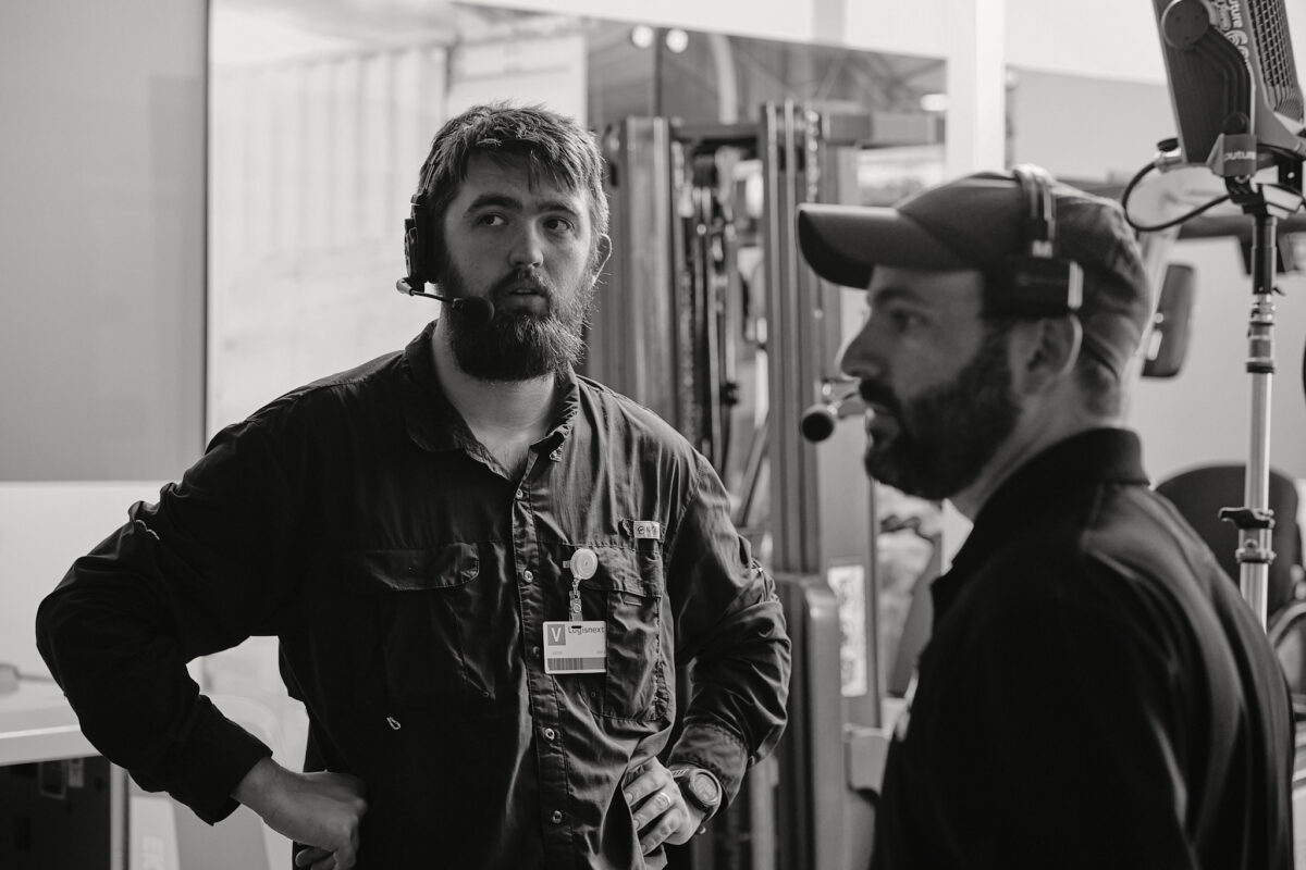 Behind the scenes at Cut To Create's video production shoot in Marengo, IL and Houston, TX for Mitsubishi Logisnext and UniCarriers.