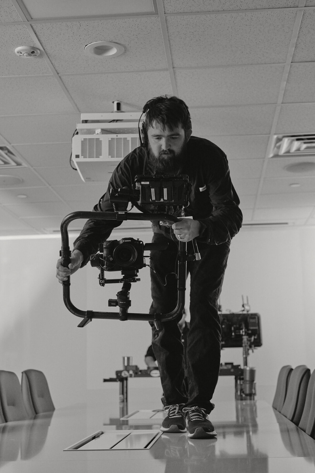 Behind the scenes at Cut To Create's video production shoot in Marengo, IL and Houston, TX for Mitsubishi Logisnext and UniCarriers.