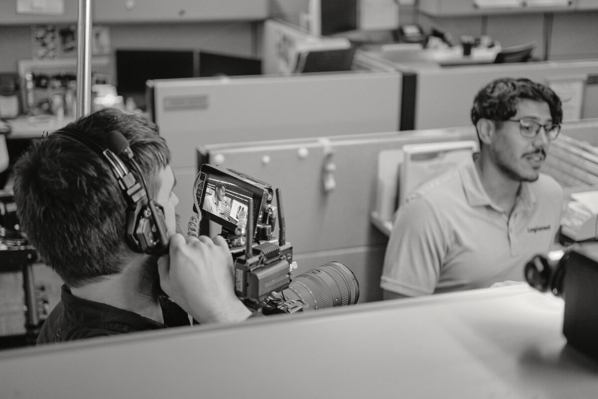 Behind the scenes at Cut To Create's video production shoot in Marengo, IL and Houston, TX for Mitsubishi Logisnext and UniCarriers.