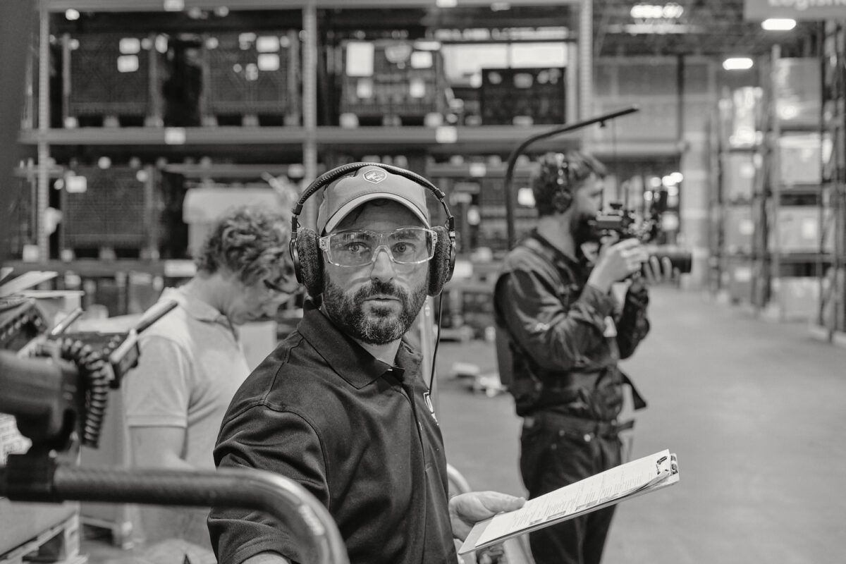 Behind the scenes at Cut To Create's video production shoot in Marengo, IL and Houston, TX for Mitsubishi Logisnext and UniCarriers.