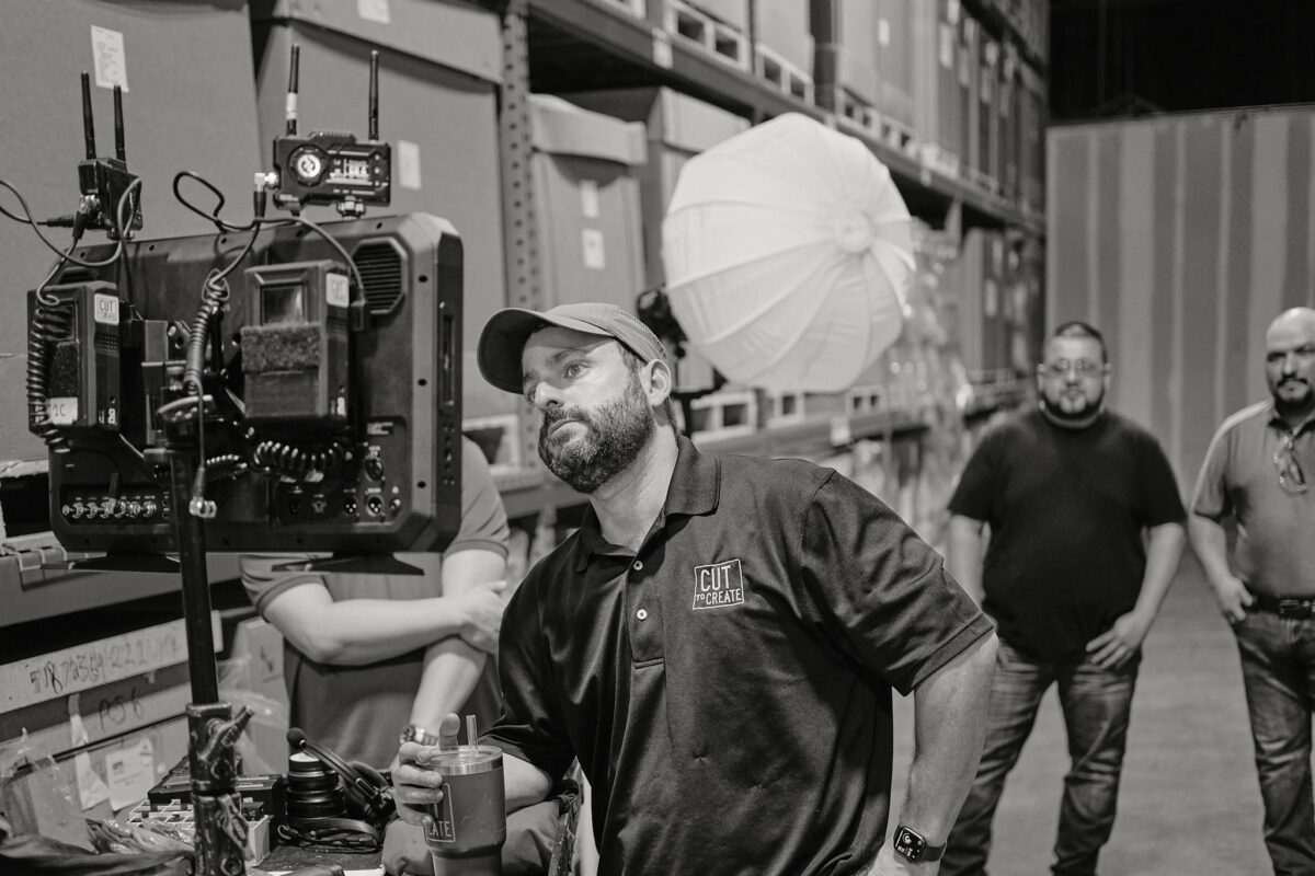 Behind the scenes at Cut To Create's video production shoot in Marengo, IL and Houston, TX for Mitsubishi Logisnext and UniCarriers.