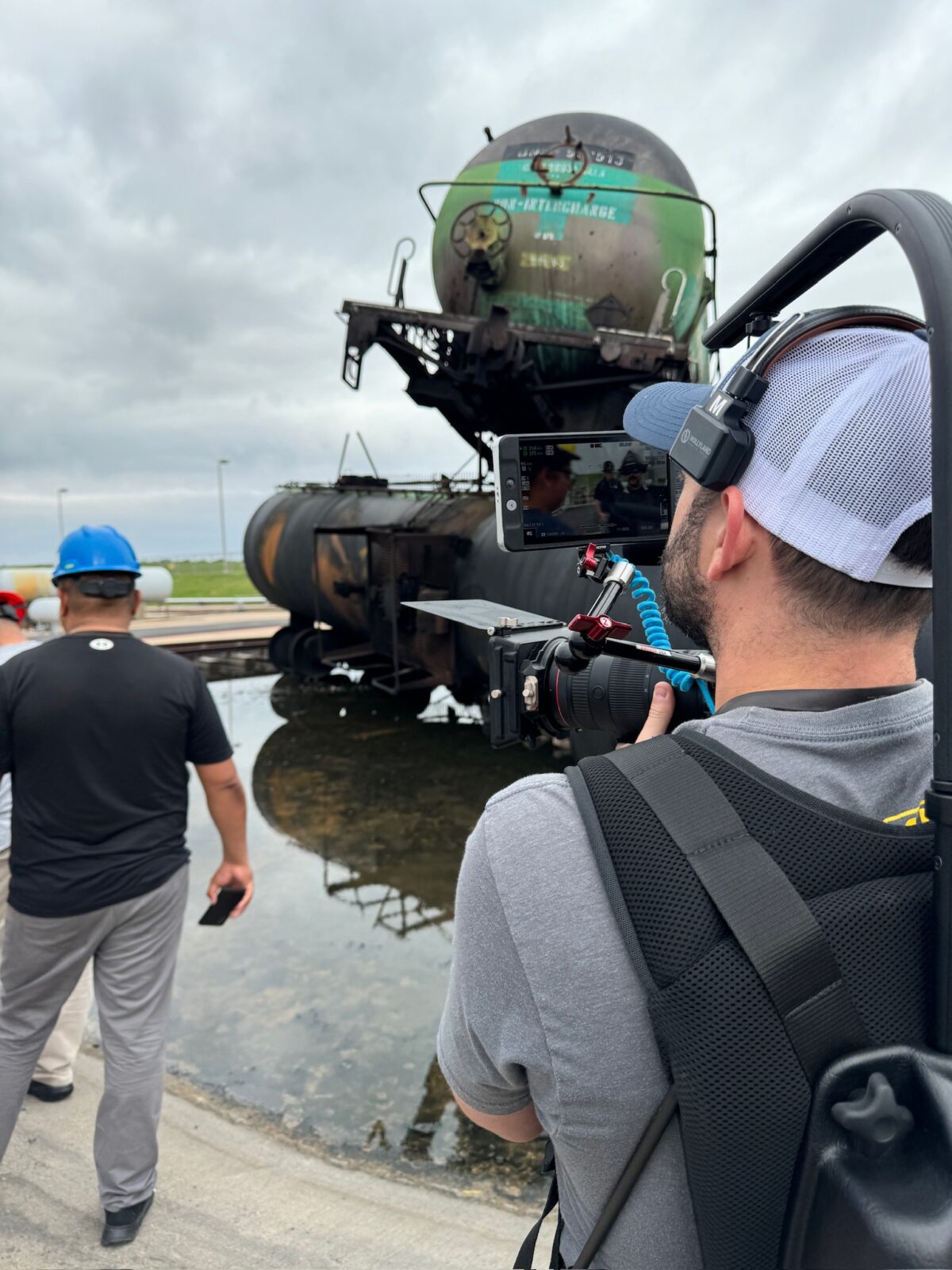 Behind the scenes at our video production shoot for CPKC at the TEEZ training facility in Bryan, TX