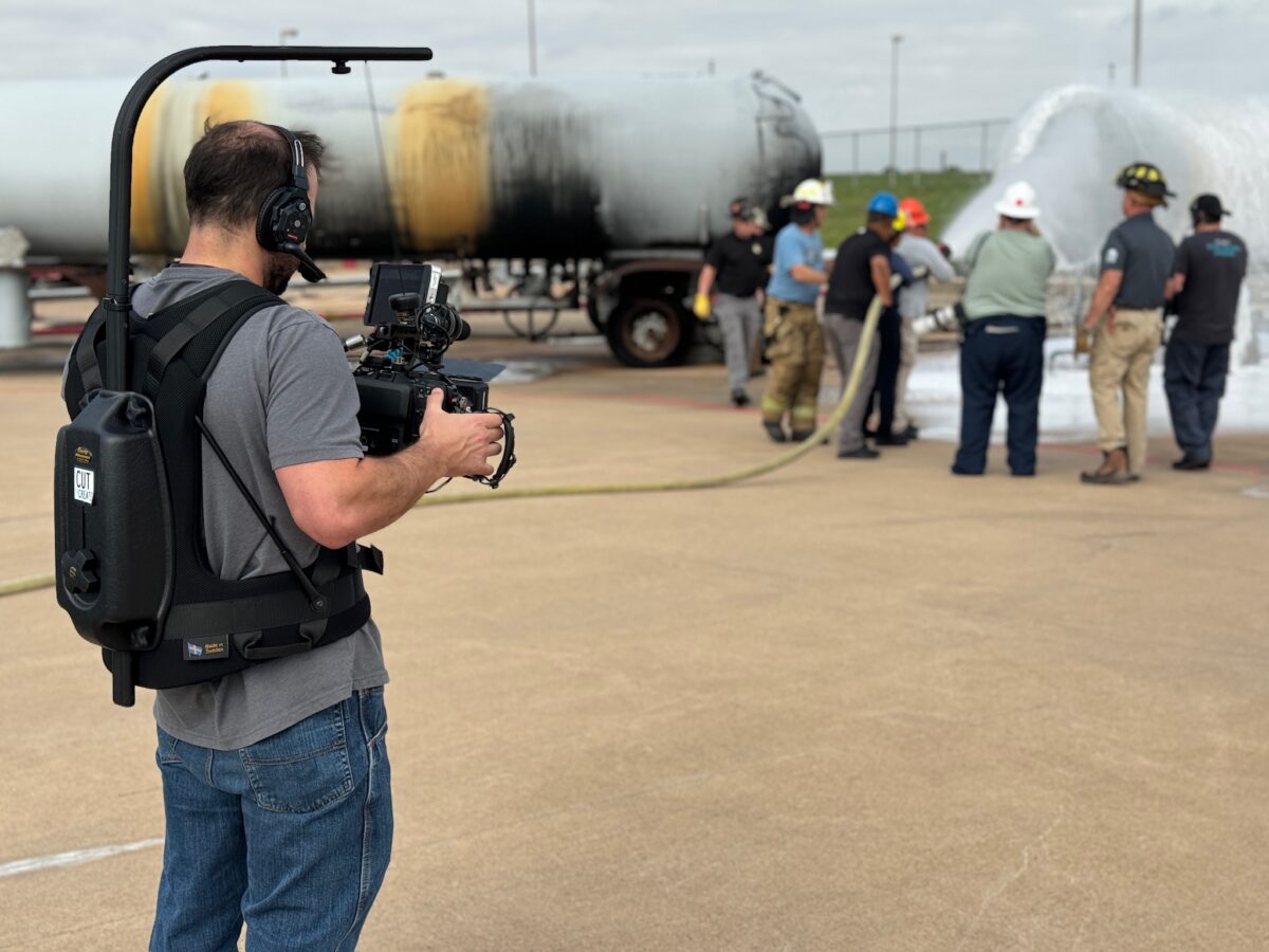 Behind the scenes at our video production shoot for CPKC at the TEEZ training facility in Bryan, TX