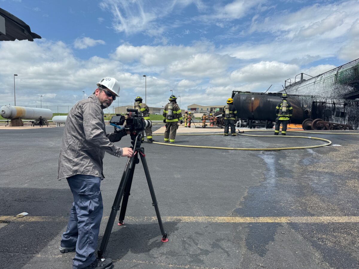 Behind the scenes at our video production shoot for CPKC at the TEEZ training facility in Bryan, TX