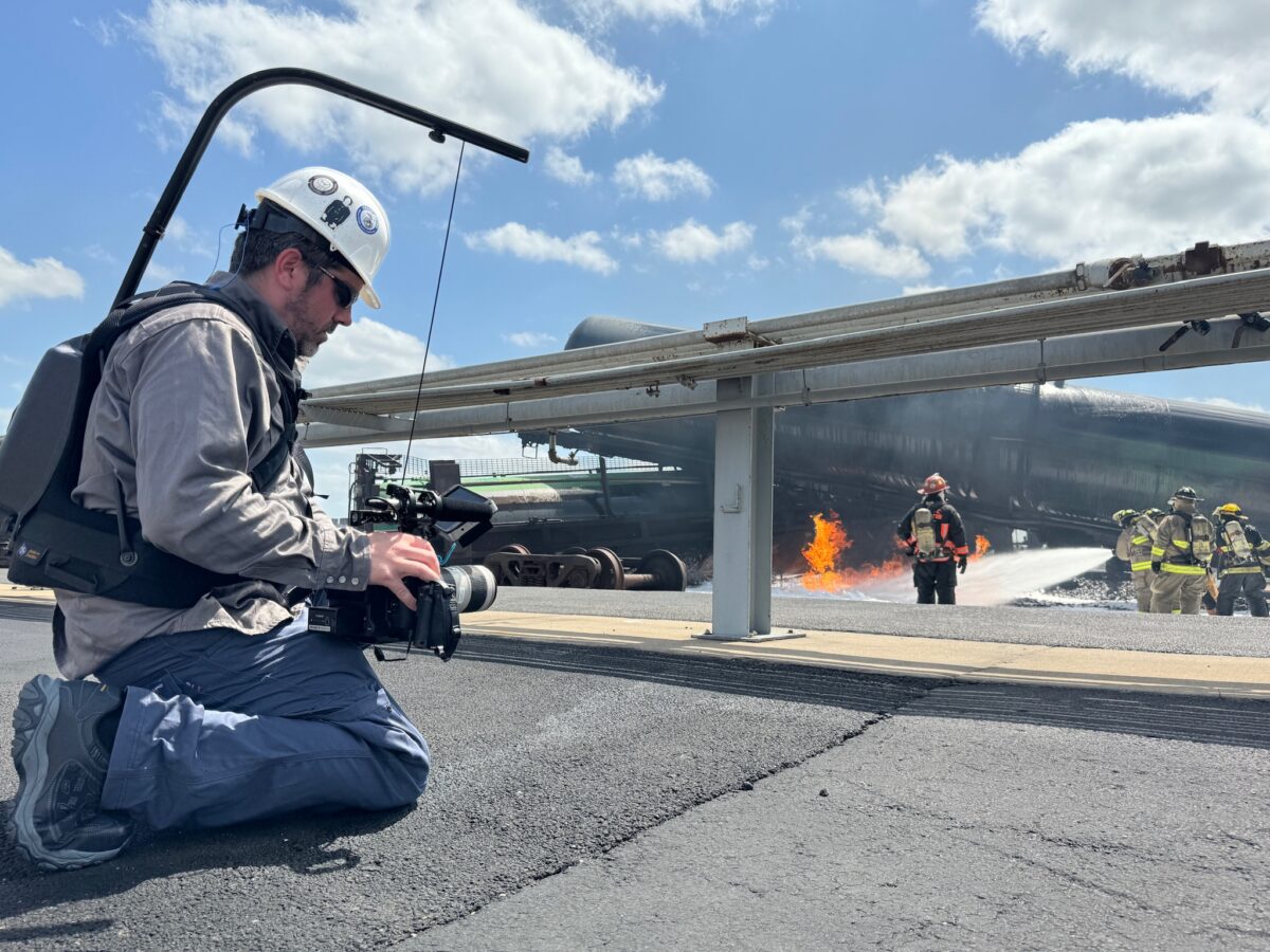 Behind the scenes at our video production shoot for CPKC at the TEEZ training facility in Bryan, TX