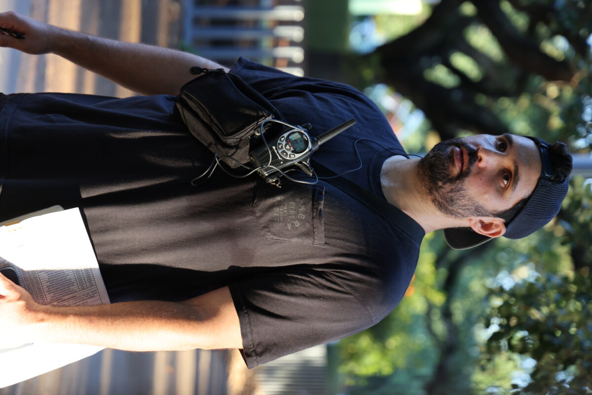 Producer, Danny Beaser, keeping track of time