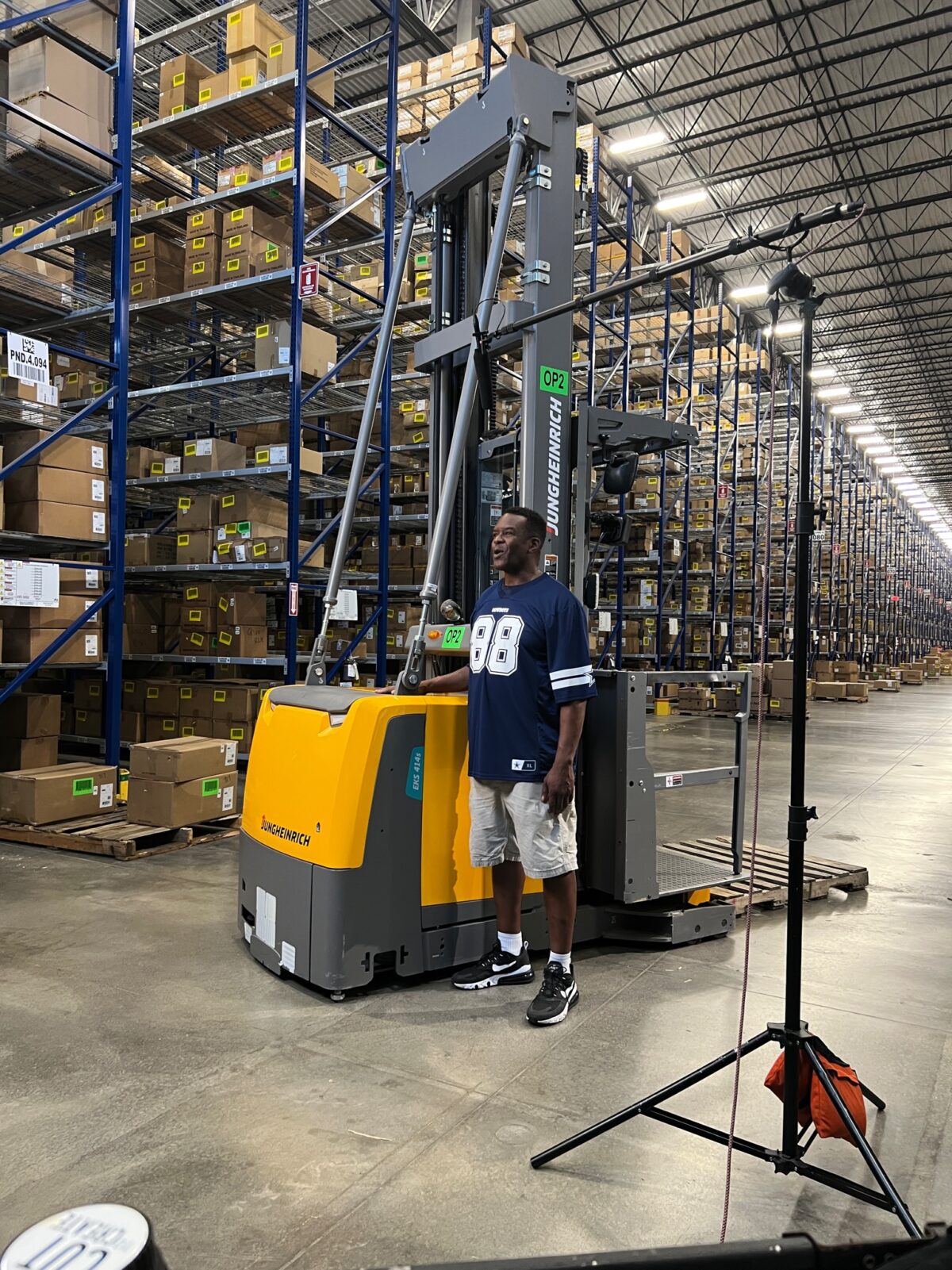 Behind the scenes at Cut to Create's video production shoot for Mitsubishi Logisnext featuring the Dallas Cowboys and how they use Jungheinrich and Cat Lift Trucks.