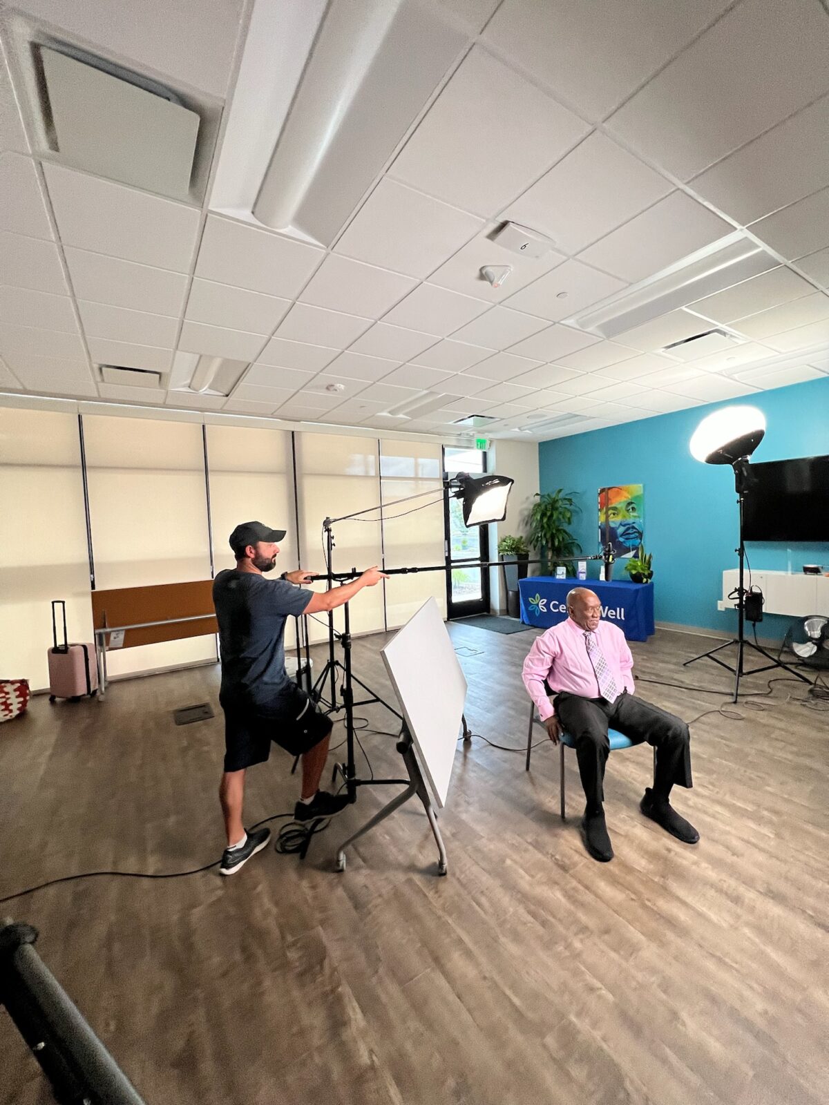 Behind the scenes at our video production shoot for Humana featuring their Centerwell in Atlanta, GA for Katie Couric Media.