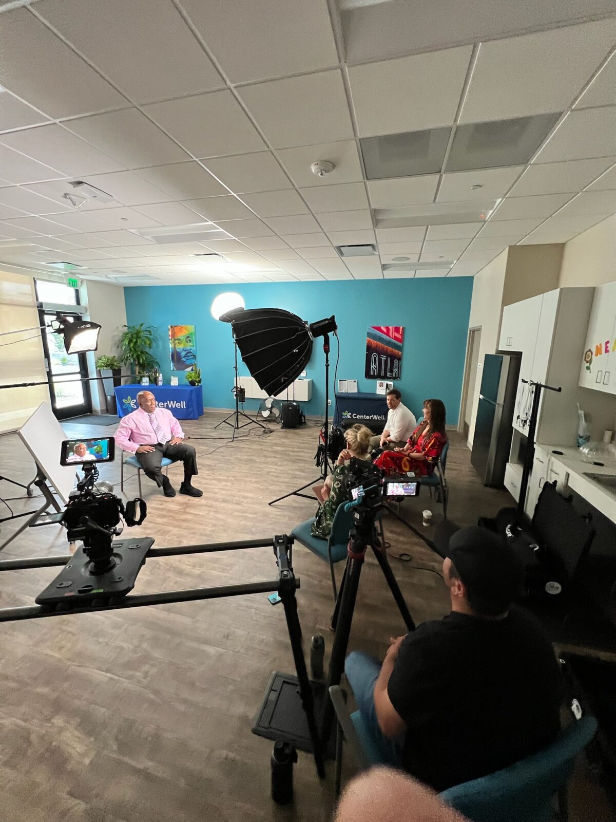 Behind the scenes at our video production shoot for Humana featuring their Centerwell in Atlanta, GA for Katie Couric Media.