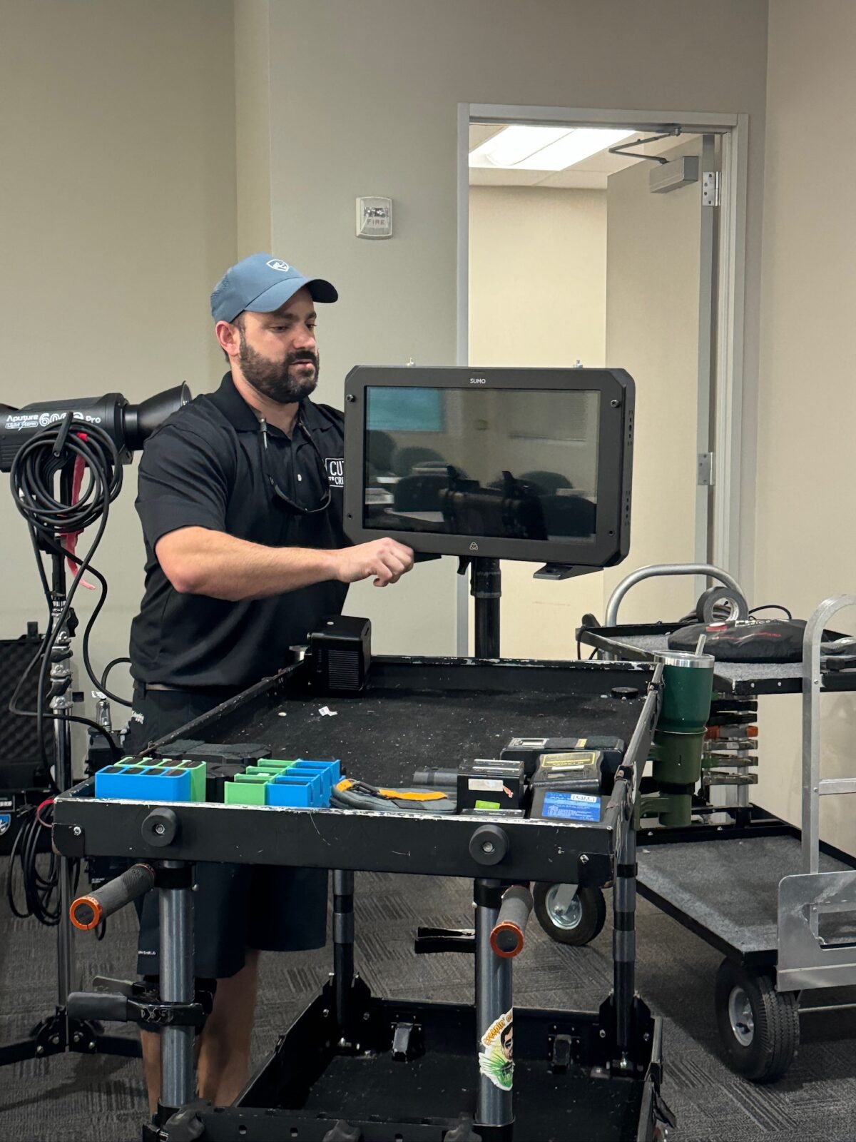 Behind the scenes at Cut To Create's video production shoot in Marengo, IL and Houston, TX for Mitsubishi Logisnext and UniCarriers.