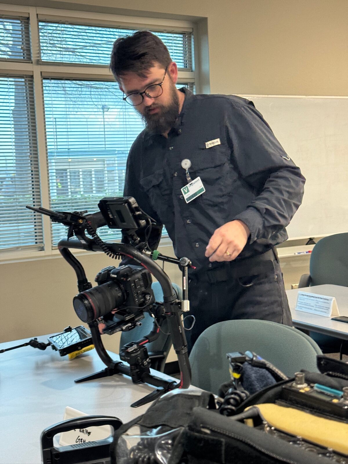 Behind the scenes at Cut To Create's video production shoot in Marengo, IL and Houston, TX for Mitsubishi Logisnext and UniCarriers.