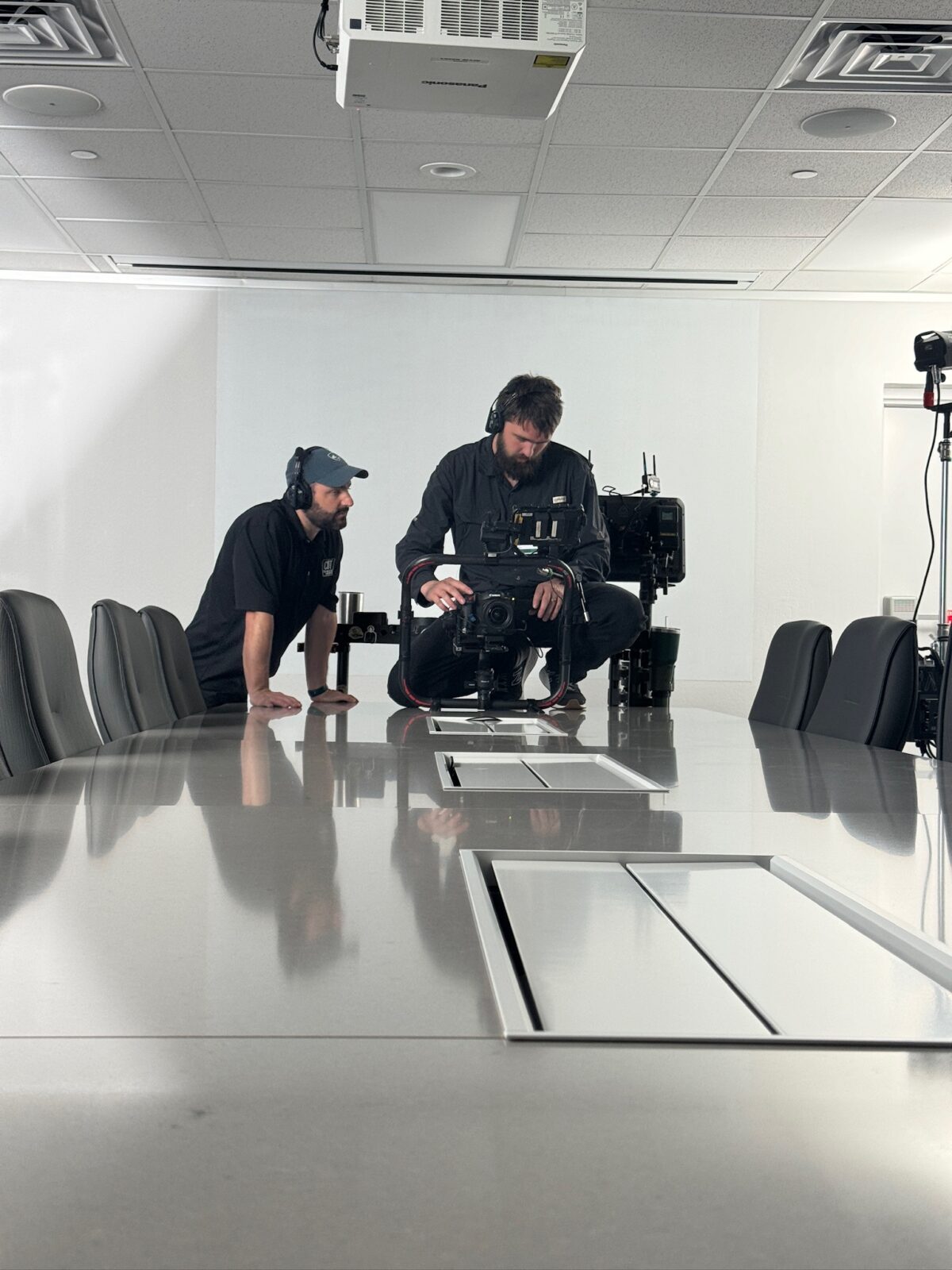 Behind the scenes at Cut To Create's video production shoot in Marengo, IL and Houston, TX for Mitsubishi Logisnext and UniCarriers.