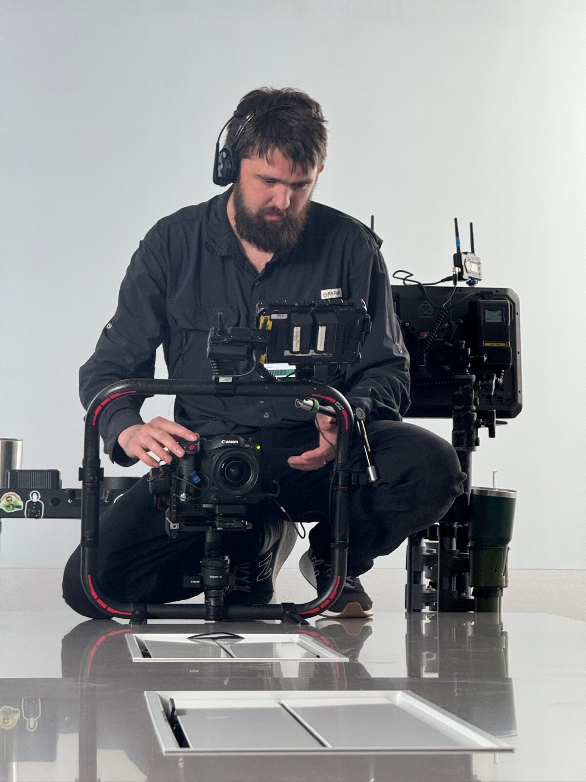 Behind the scenes at Cut To Create's video production shoot in Marengo, IL and Houston, TX for Mitsubishi Logisnext and UniCarriers.