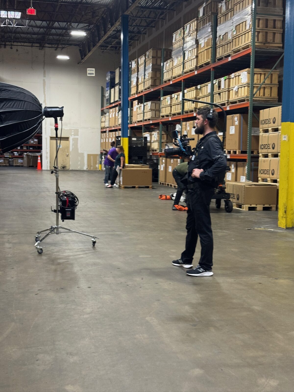 Behind the scenes at Cut To Create's video production shoot in Marengo, IL and Houston, TX for Mitsubishi Logisnext and UniCarriers.