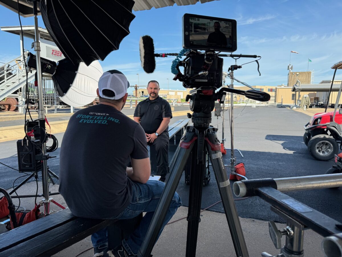 Behind the scenes at our video production shoot for CPKC at the TEEZ training facility in Bryan, TX