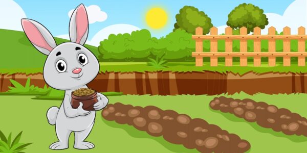 An adorable bunny gets ready to plant some carrot seeds for Project Development - Preparing the soil! Corporate Video Production Company Based in Houston Texas