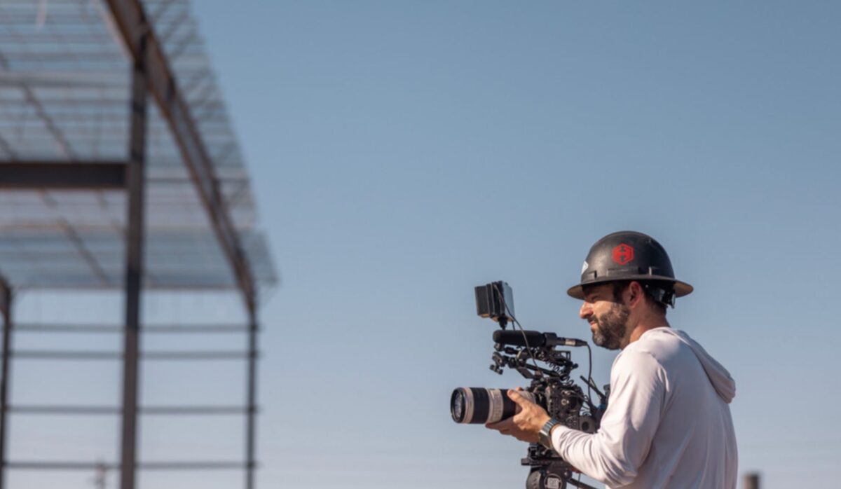 Zach Jankovic filming on location in Glendale, Arizona for BlueScope North America