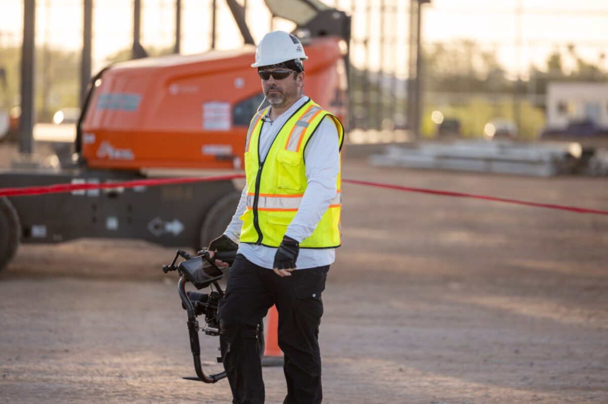 Jason Risner filming on location in Glendale, Arizona for BlueScope North America