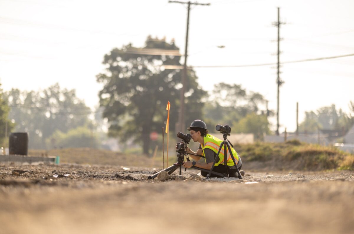 Esteban Valencia setting up a time lapse in Jackson, Tennessee for BlueScope North America