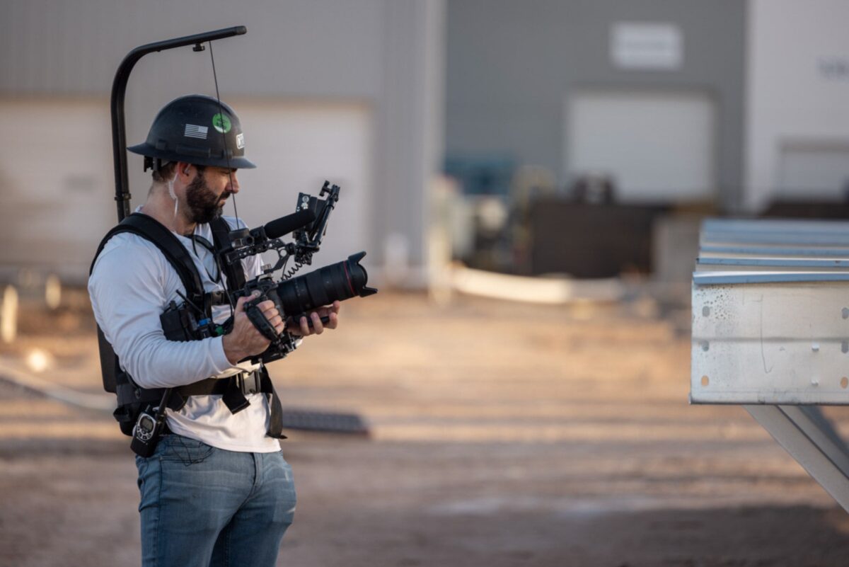Zach Jankovic filming on location in Glendale, Arizona for BlueScope North America