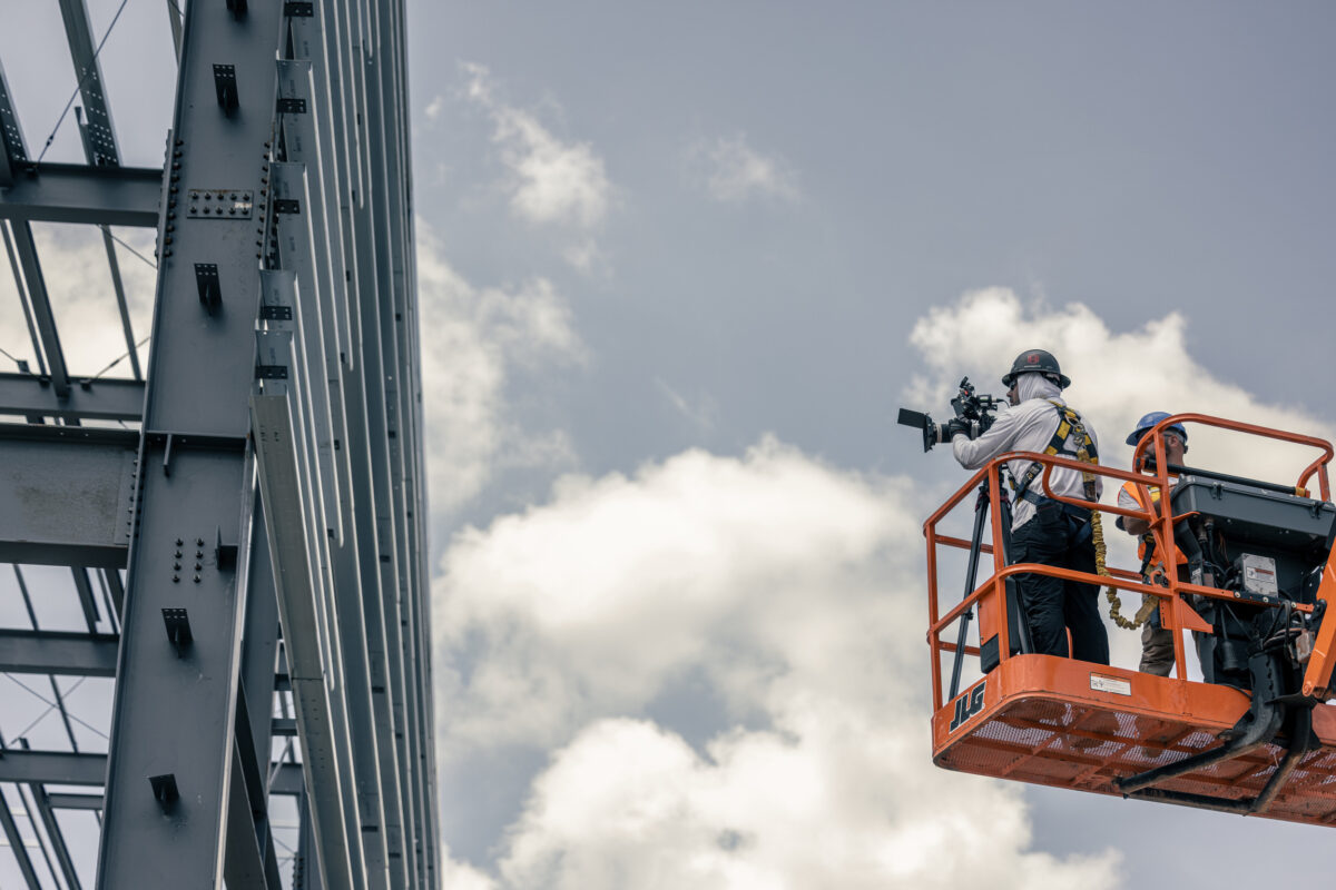 Scott Marett filming for a video production shoot in Lexington, Ohio for BlueScope