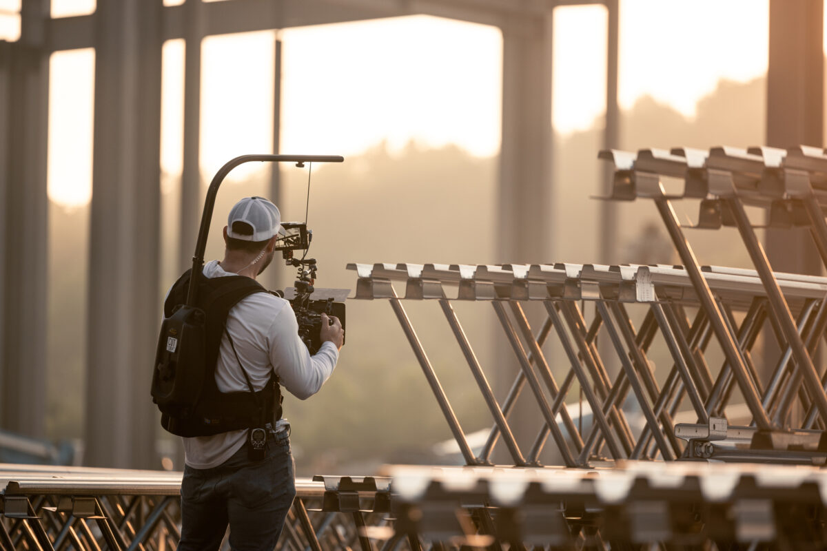 Zach Jankovic filming for a video production shoot in Lexington, Ohio for BlueScope