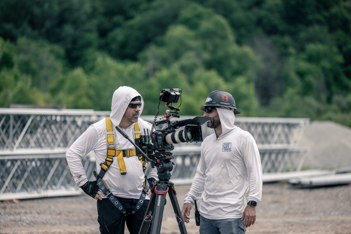 Zach Jankovic and Scott Marett filming for a video production shoot in Lexington, Ohio for BlueScope