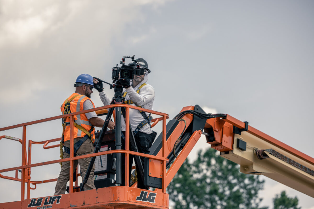 Scott Marett filming for a video production shoot in Lexington, Ohio for BlueScope
