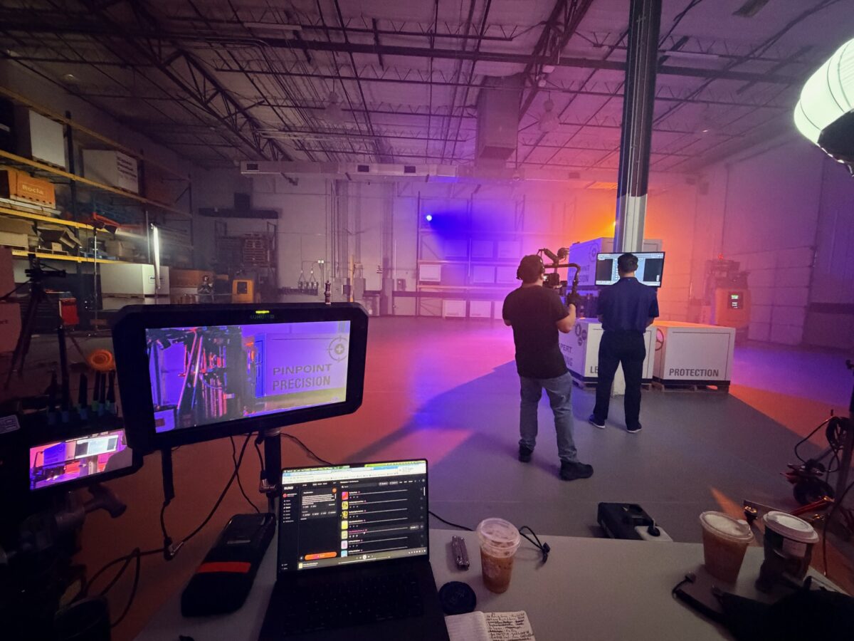 Behind the scenes on Cut To Create's video for Logisnext Jungheinrich Rockrich and Rocla for a video loop to be played at Modex