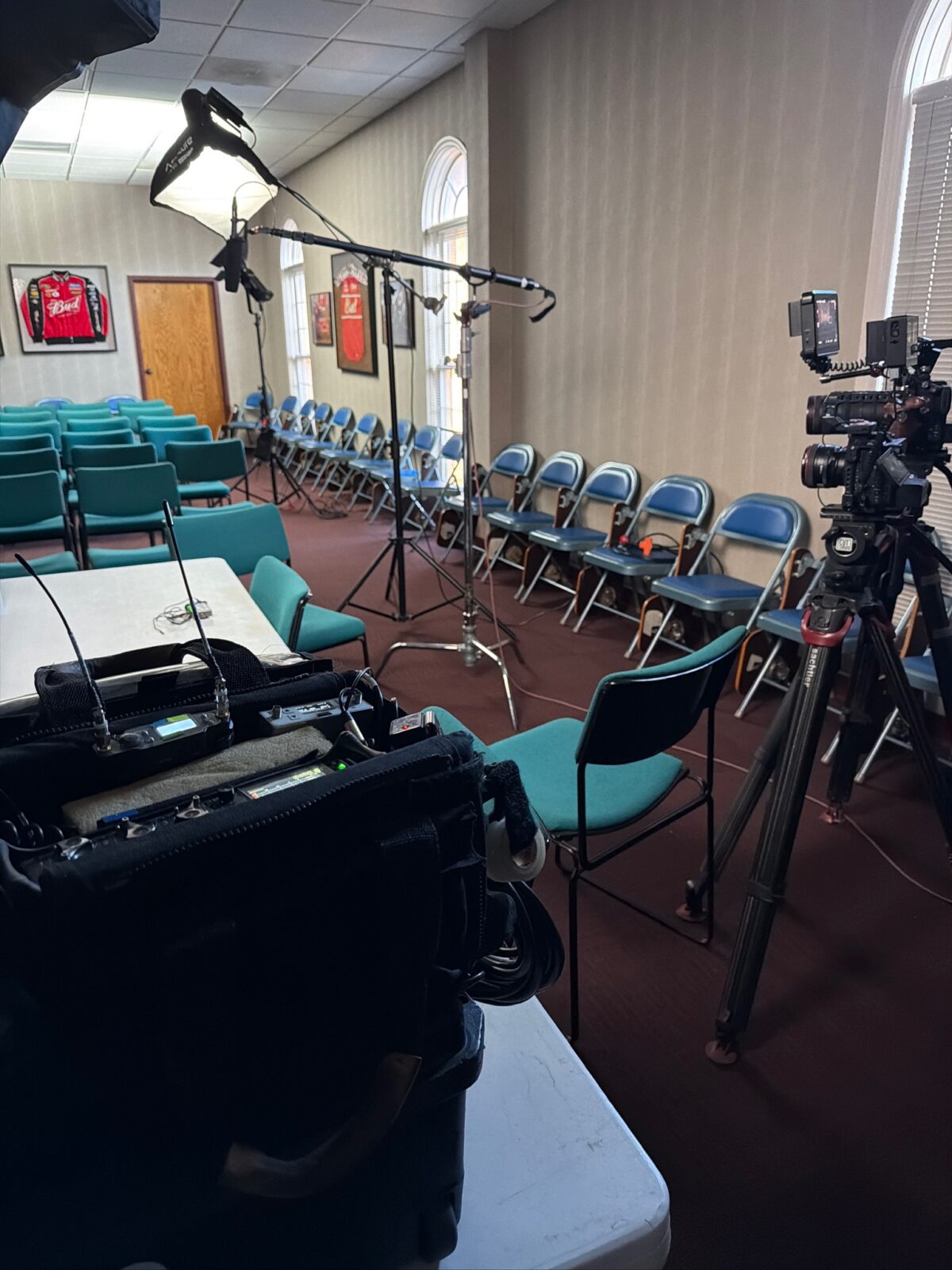 Behind the scenes on Cut To Create's client testimonial shoot for Logisnext and Cat Lift Trucks in Athens, GA