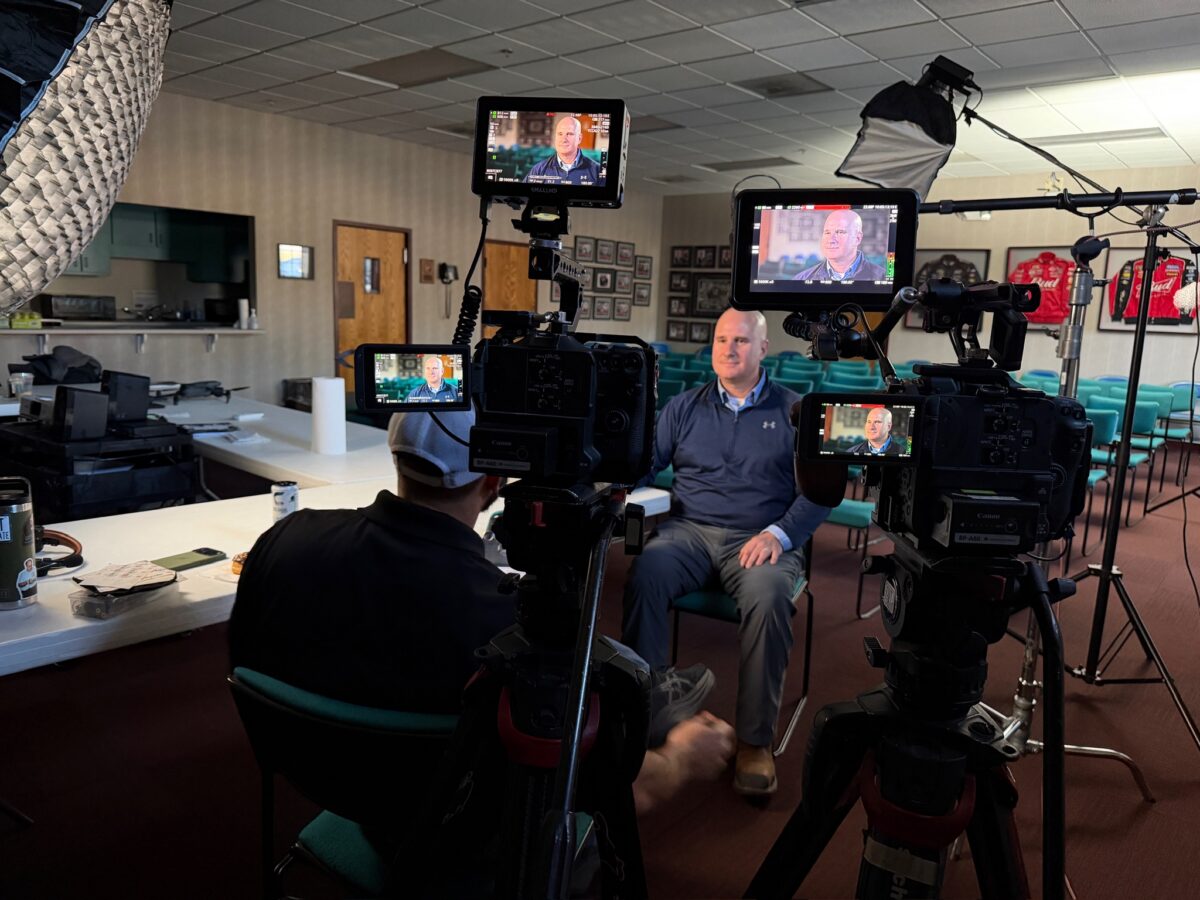 Behind the scenes on Cut To Create's client testimonial shoot for Logisnext and Cat Lift Trucks in Athens, GA