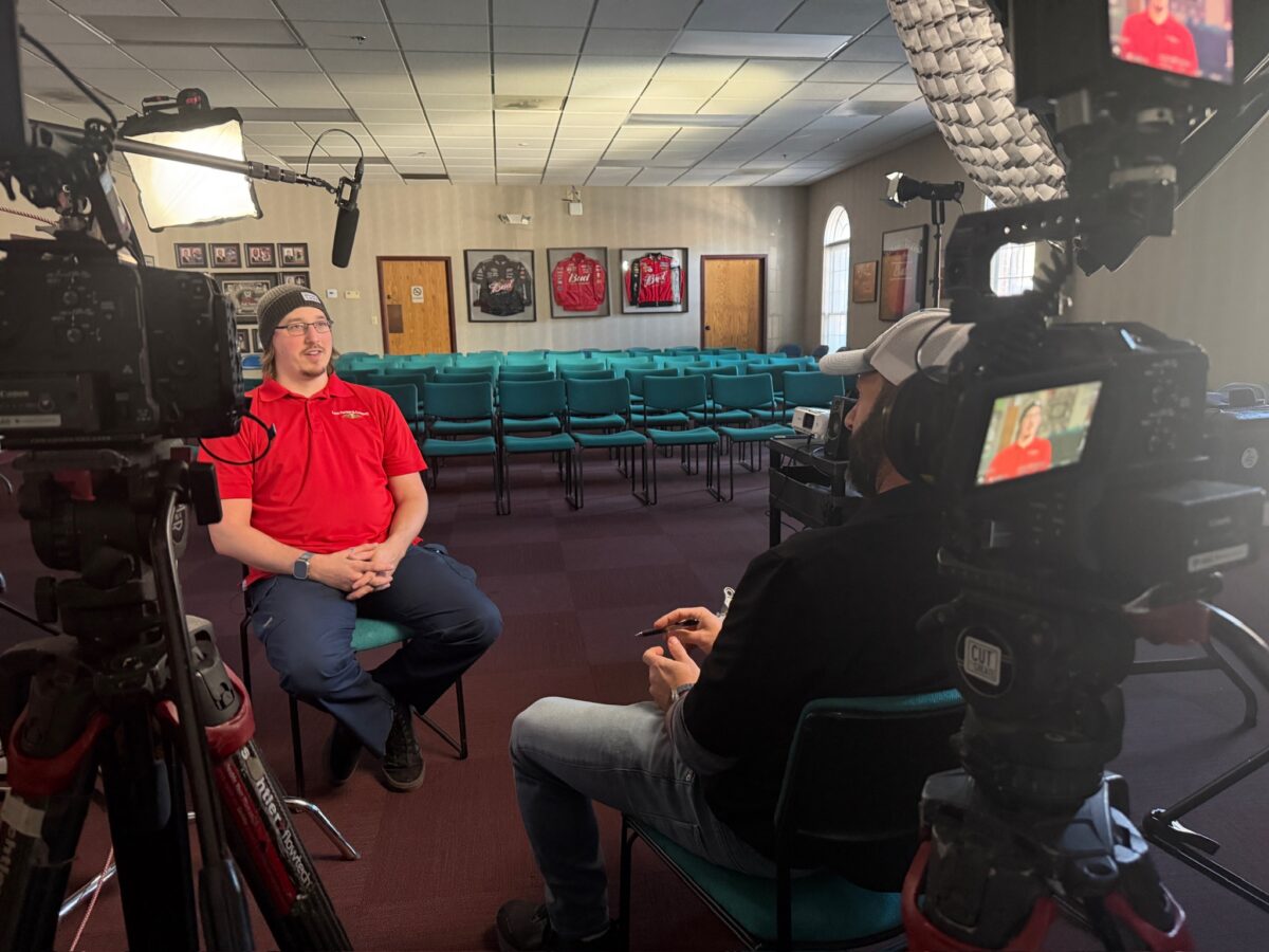 Behind the scenes on Cut To Create's client testimonial shoot for Logisnext and Cat Lift Trucks in Athens, GA